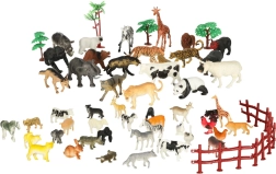 Set dierenfiguren voor dierentuin en boerderij, 59 stuks in box