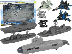 Marine militaire set met onderzeeër, oorlogsschepen en straaljagers