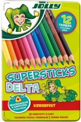 Driehoekige kleurpotloden DELTA, 12 kleuren, in metalen doos