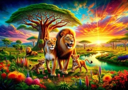 Puzzle motif famille de lions 200 pièces