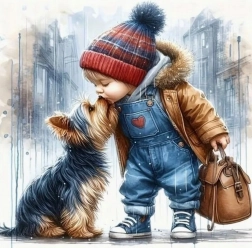 Diamond painting Jongen met hondje 30x40 cm