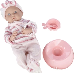 Baby doll in a pink romper 40 cm with accessories