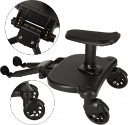 Universal add-on stroller board with seat – black