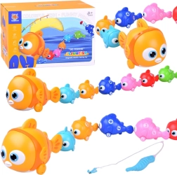 Famille de poissons interactive avec canne à pêche magnétique et grand poisson mobile et lumineux