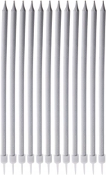 Lange zilveren kaarsen voor taart 14,5 cm, 12 stuks