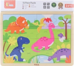 VIGA puzzle en bois avec dinosaures, 16 pièces