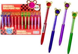 Ballpoint pen with mouse charm and sparkling stones, blue ink 0.7 mm