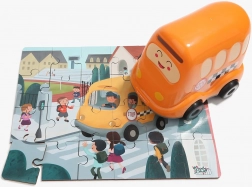 TOP BRIGHT houten puzzel met speelgoed schoolbus, 24 stukjes
