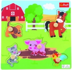 Houten mini-puzzel Boerderij, 5 stukjes