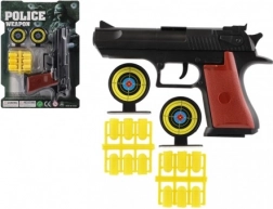 Kunststof knalkurkpistool met kogels en doelen 17 cm