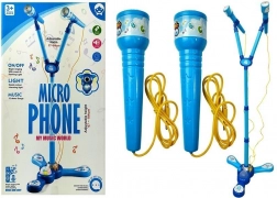Kinder-karaokeset met dubbele microfoon op statief – blauw