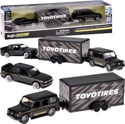 Maisto set metalen modellen 1:64 Mercedes-Benz G (1988) en BMW M3 E30 met aanhanger
