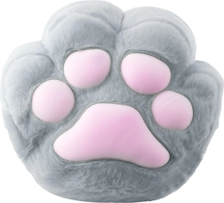 Plush paw-shaped pillow with hand pocket, gray 40 cm