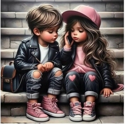 Diagonale mozaïek Meisje en jongen op de trap