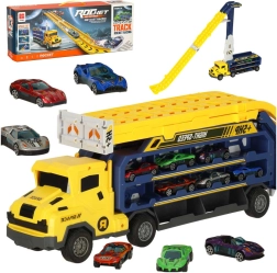 Truck – trailer with track and slide for toy cars, yellow