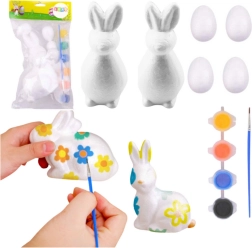 Malkit für Styropor-Dekoration 2 Hasen und 4 Eier mit Farben