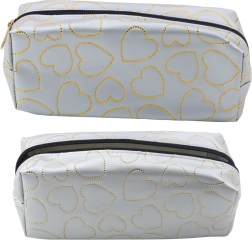 Trousse scolaire argentée avec cœurs dorés