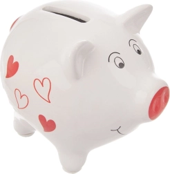 Ceramic piggy bank 10 cm with red hearts