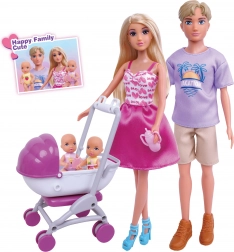 Pop met familie 30 cm met kinderwagen en accessoires