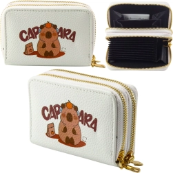 White capybara wallet, dual-compartment, accordion slots 12.5 × 8.5 cm