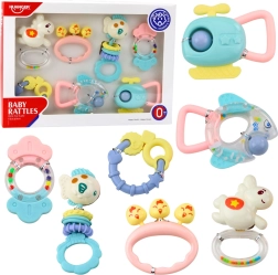 Set aus Rasseln und Beißringen für Babys – Pastellfarben, 7 Stück