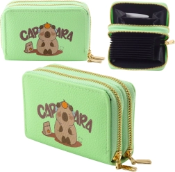 Green capybara wallet, two-compartment, card slots 12.5 × 8.5 cm