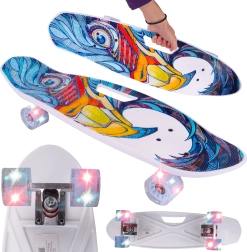 Plastic penny skateboard with handle and LED wheels