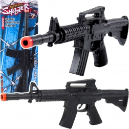 Kinder speelgoed – mechanisch geweer met schietgeluid, zwart 32 cm