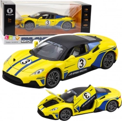 Sportauto van metaal met licht- en geluidseffecten, 1:22 geel