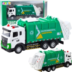 Kids’ garbage truck with lifting bin, lights and sounds – metal cab