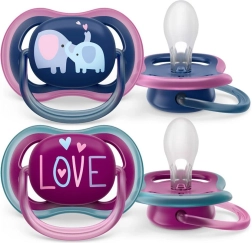 Philips Avent Ultra Air Pacifier, 18+ months, 2 pcs, girls’ elephant design