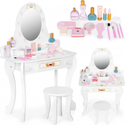 Large wooden kids’ vanity table with mirror for girls, pink accessories ECOTOYS