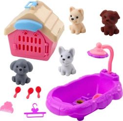 Puppy care set with tub, kennel and accessories, 4 figures