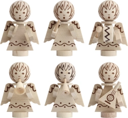 Detoa décorations de Noël angelots en bois, set de 6 pièces