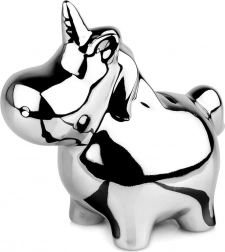 Keramische zilveren spiegelende spaarpot eenhoorn 18 × 10,5 cm