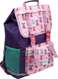 Children's school backpack with owl motif, purple