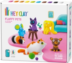 Hey Clay creatieve set Fluffy Pets – huisdiertjes van lichte zelfhardende klei (15 potjes)