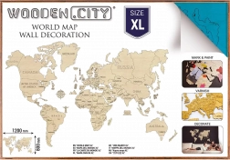 Houten wereldkaart voor 3D-muur XL – natuur turkoois