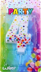 Feest taartkaars cijfer 4 met stippen