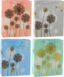 Gift bag with dandelion motif and gold accents 32 × 26 × 12 cm