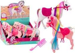 Horse figurine with colorful mane Pink saddle Brush Farm White Pink