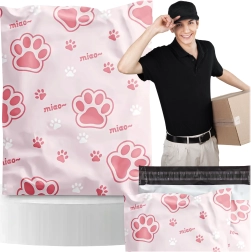 Pink postal poly mailers with cat paw print 320 × 450 mm, pack of 50