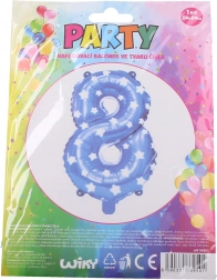 Blauwe opblaasbare ballon cijfer 8 met sterretjes