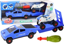 Kinder politie set auto met quad en aanhanger DIY, blauw