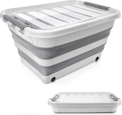 Opvouwbare opbergbox op wieltjes 30 l met transparant deksel KEMP
