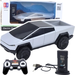 RC pickup with LED lights – futuristic silver model