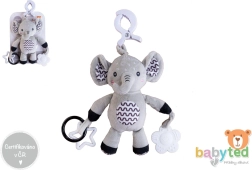 plush elephant with clip for stroller and crib 30 cm – rattle and teether