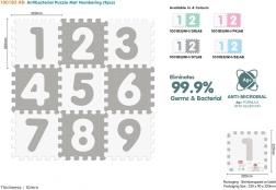 Antibacteriële foam puzzelvloer met cijfers 9 st., grijs‑wit, EVA, 10m+