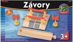 Spoorwegovergang met slagbomen en borden