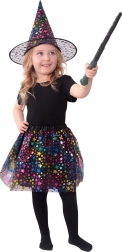Kinderen heksenkostuum met sterren en tuturok met hoed